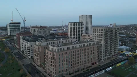 Construction of new build apartment blocks in urban English city Stock Footage 323179170