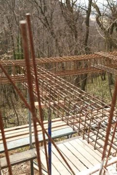 Construction of a new building, binding of reinforcement 스톡 사진