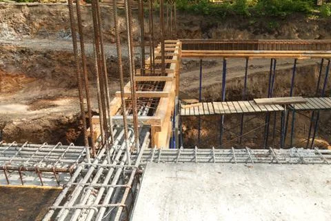 Construction of a new building, binding of reinforcement 스톡 사진