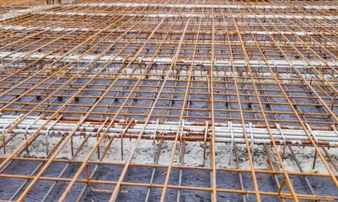 Construction of a new building, binding of reinforcement 스톡 사진