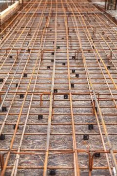 Construction of a new building, binding of reinforcement 스톡 사진