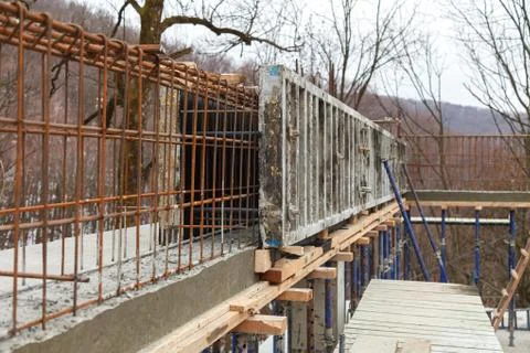 Construction of a new building, binding of reinforcement 스톡 사진