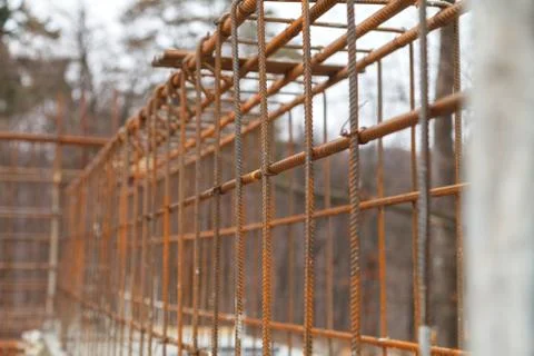 Construction of a new building, binding of reinforcement 스톡 사진