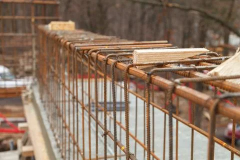 Construction of a new building, binding of reinforcement Fotos de archivo