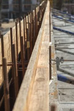 Construction of a new building, binding of reinforcement Fotos de archivo