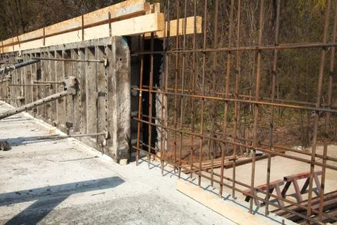 Construction of a new building, binding of reinforcement 스톡 사진