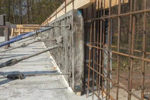 Construction of a new building, binding of reinforcement 스톡 사진