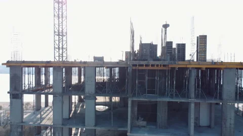 Construction of the new building. Building under construction with crane Stock Footage 154711251