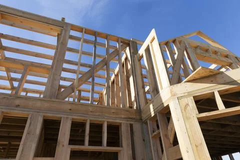 Construction of a new frame house Stock Photos