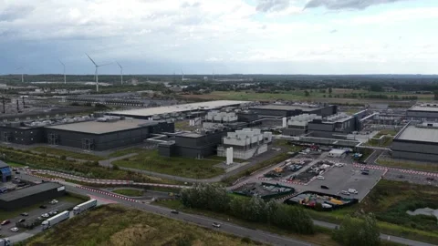 Construction of a new Google data center campus in Saint-Ghislain, Belgium. AI Stock Footage 317842995