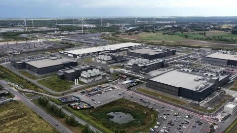 Construction of a new Google data center campus in Saint-Ghislain, Belgium. AI Stock Footage 317843067
