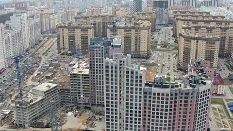 Construction of new high-rise modern residential building, aerial view Stock Footage 107209261