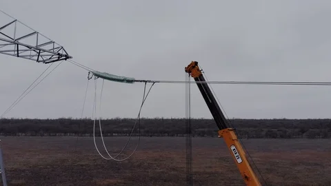 The construction of a new high-voltage power line. Video stock 126976182