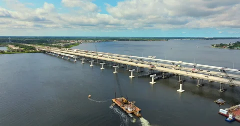Construction of new highway bridge lanes in Ellenton, Florida. Expanding Stock Footage 333698969