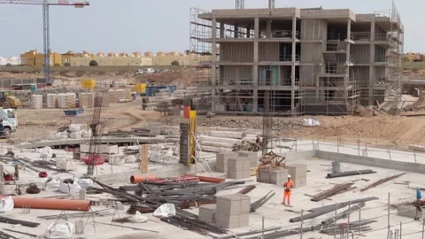Construction of new hotel complex in Corralejo La Oliva Fuerteventura Stock Footage 308941762