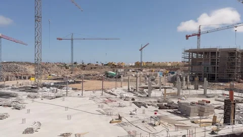 Construction of new hotel complex in Corralejo La Oliva Fuerteventura Stock Footage 308941906