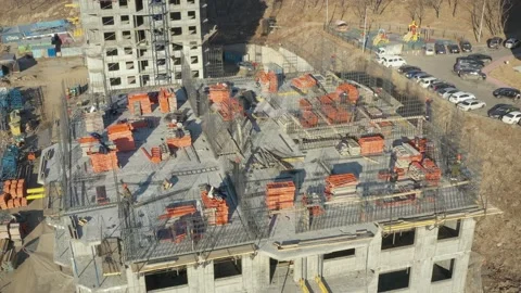 Construction of a new house. Stock Footage 182657608