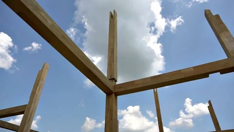 Construction of new housing from environmentally friendly materials Stock Footage 220611207
