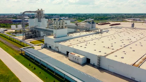 Construction Of New Large Storage Under Blue Sky Aerial View Stock Footage 139085470