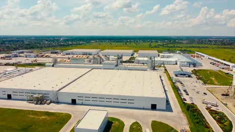 Construction Of New Large Storage Under Blue Sky Aerial View Stock Footage 139085577