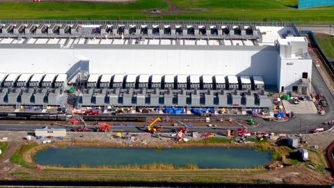 Construction of new massive Data center at the suburbs of Columbus city, ohio Stock Footage 320586268