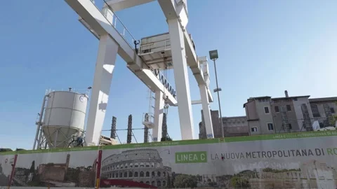 Construction of the new metro Line C in front of the Colosseum, Rome, Italy Stock Footage 285727412