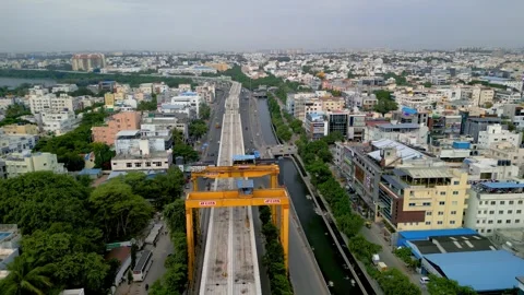 Construction of new Metro train tracks under progress in Bengaluru, India s.. Stock Footage 316491579