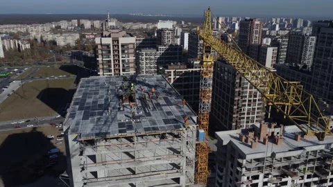 Construction of a new microdistrict in Kyiv, Ukraine. panorama Stock Footage 166159333