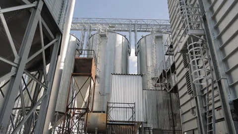 Construction of new modern elevators for agriculture. Video stock 244299467