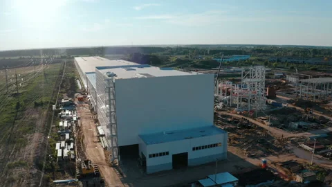 A construction new modern plant with production workshops, technological lines Stock Footage 162000353
