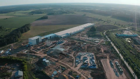 A construction new modern plant with production workshops, technological lines Stock Footage 162000515