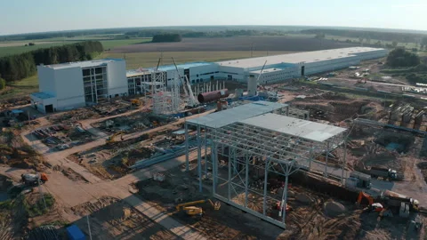 A construction new modern plant with production workshops, technological lines Stock Footage 162000661