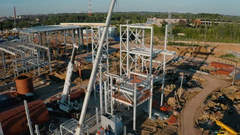 A construction new modern plant with production workshops, technological lines Stock Footage 162000736