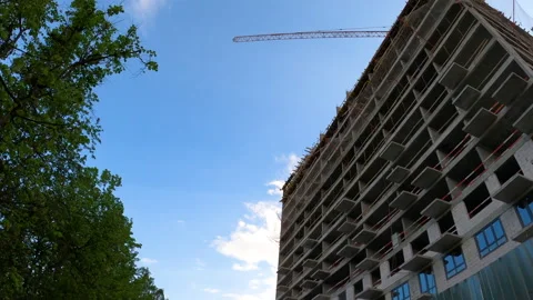 Construction of new multistorey residential complex in city for young families Stock Footage 243036426