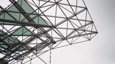 Construction of a new museum building, glazed metal canopy of the museum in Stock Footage 256156868