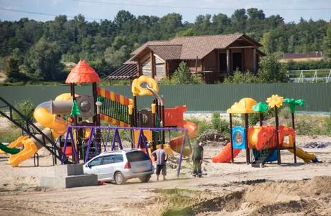 Construction of a new playground Stock Photos