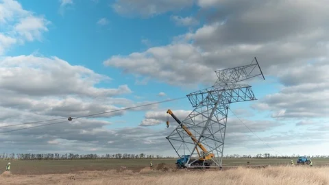 Construction of a new power line Stock Footage 119985358