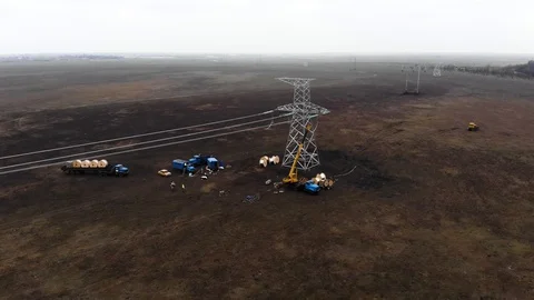 Construction of a new power line Video stock 127576604