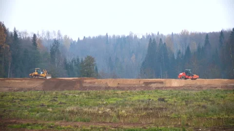 Construction of a new road. Construction site on the field Stock Footage 95189737