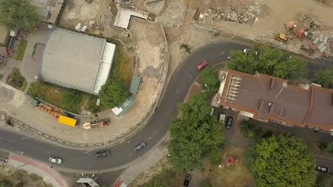 Construction of a new road junction in the city. Aerial view 動画素材 111189154