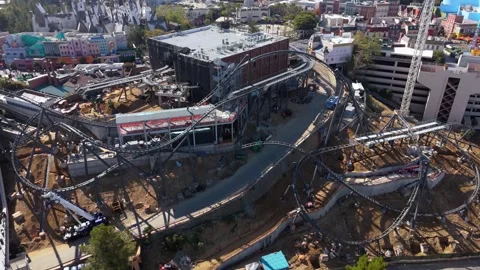 Construction of New Roller Coaster at Universal Studios Hollywood, March 29 Video stock 307586860