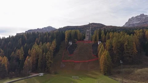 Construction of new ski jump at Cortina d’Ampezzo in the Dolomites, Italy Stock Footage 321600892