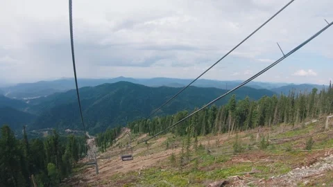 Construction of a new ski slope in the summer. view from a chairlift cabin in Stock-Footage 270047194