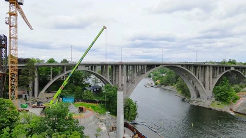 Construction of the new Skuru bridge over Skurusundet in Stockholm Stock Footage 156012887
