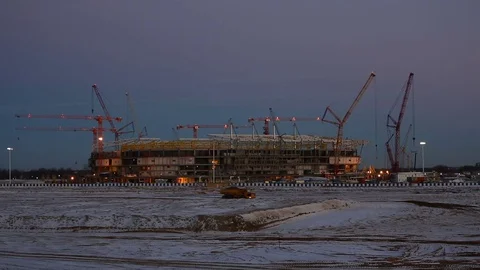 Construction of the new stadium in Kaliningrad Stock Footage 70315887