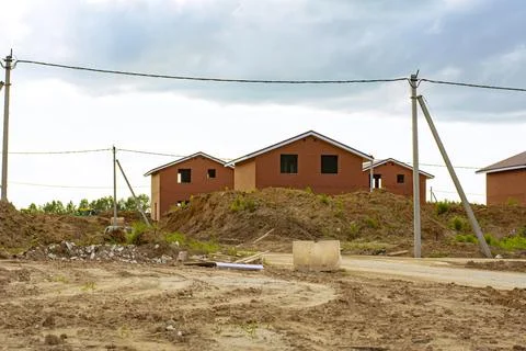 Construction of new two-storey brick houses. Foto stock