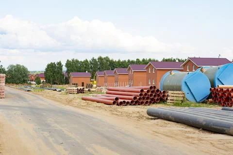 Construction of new two-storey brick houses. Foto stock