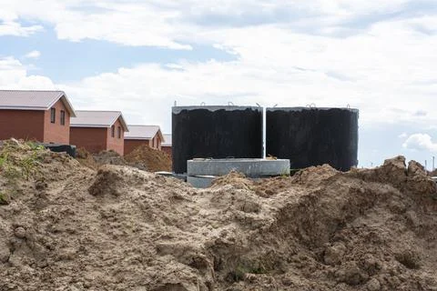 Construction of new two-storey brick houses. Stock Photos