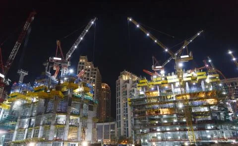 Construction at night with lights Stock Photos