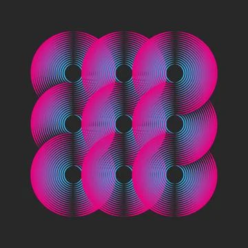 Construction of nine circles logo square geometric shape from blue and pink.. Stock Illustration